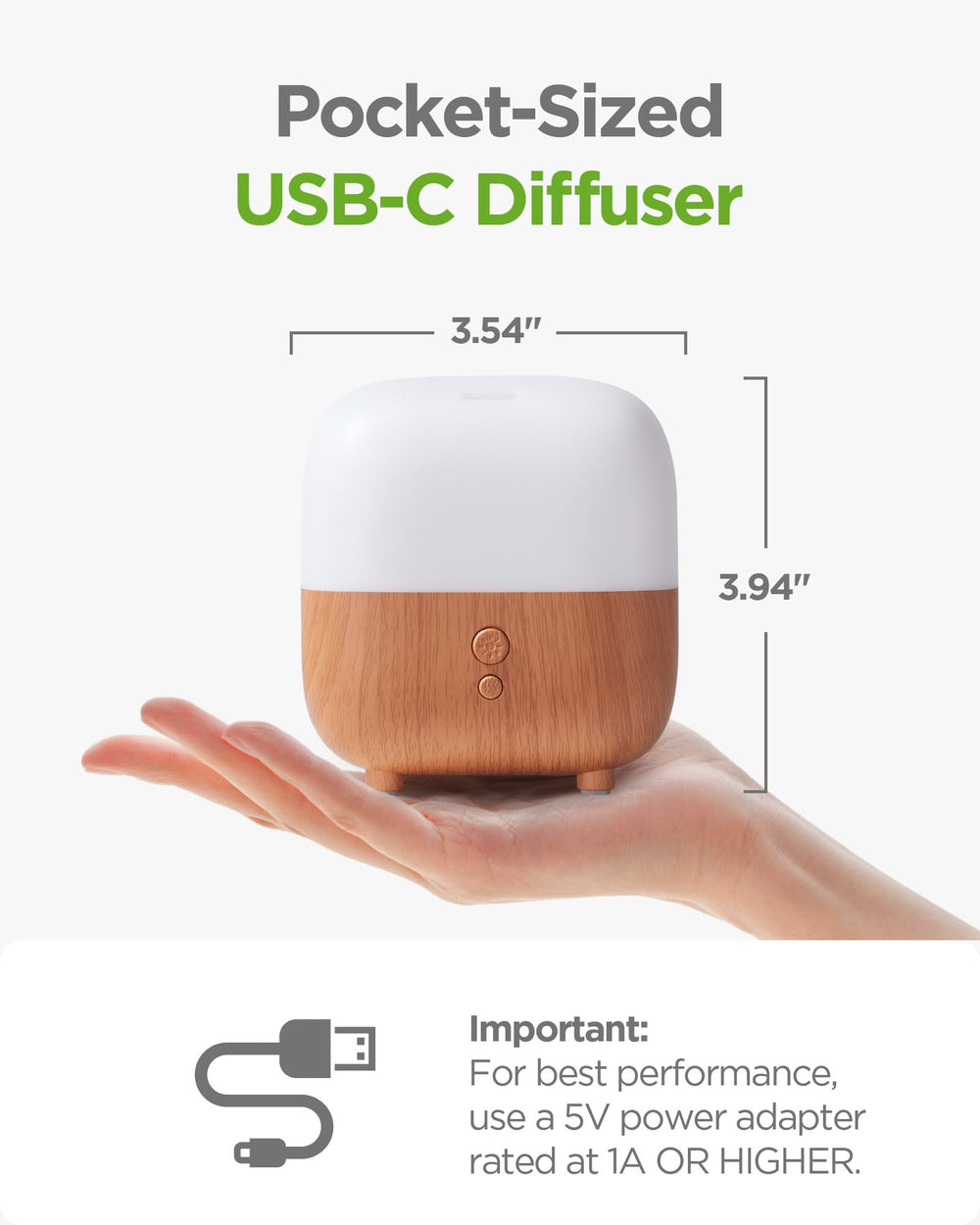 Close-up of 8-color LED mood light on InnoGear diffuser