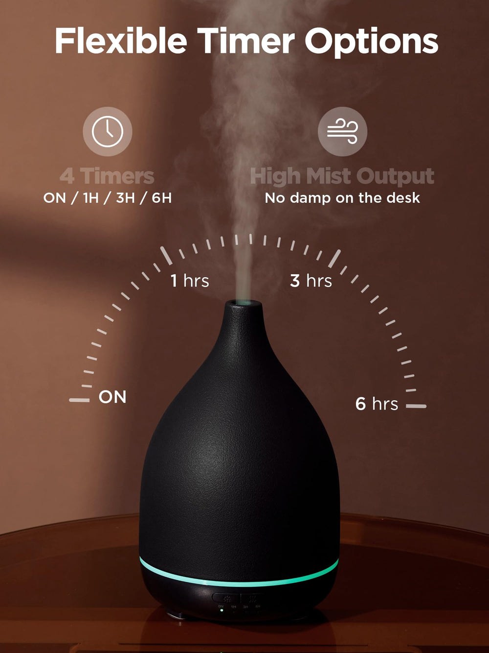 Mist output and ambient LED light on InnoGear diffuser - black