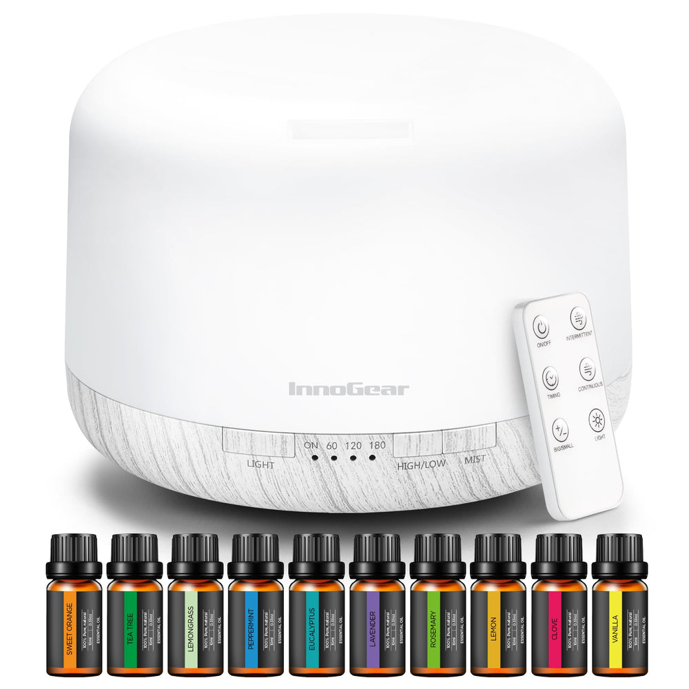 Front view of InnoGear 500ml white aromatherapy diffuser