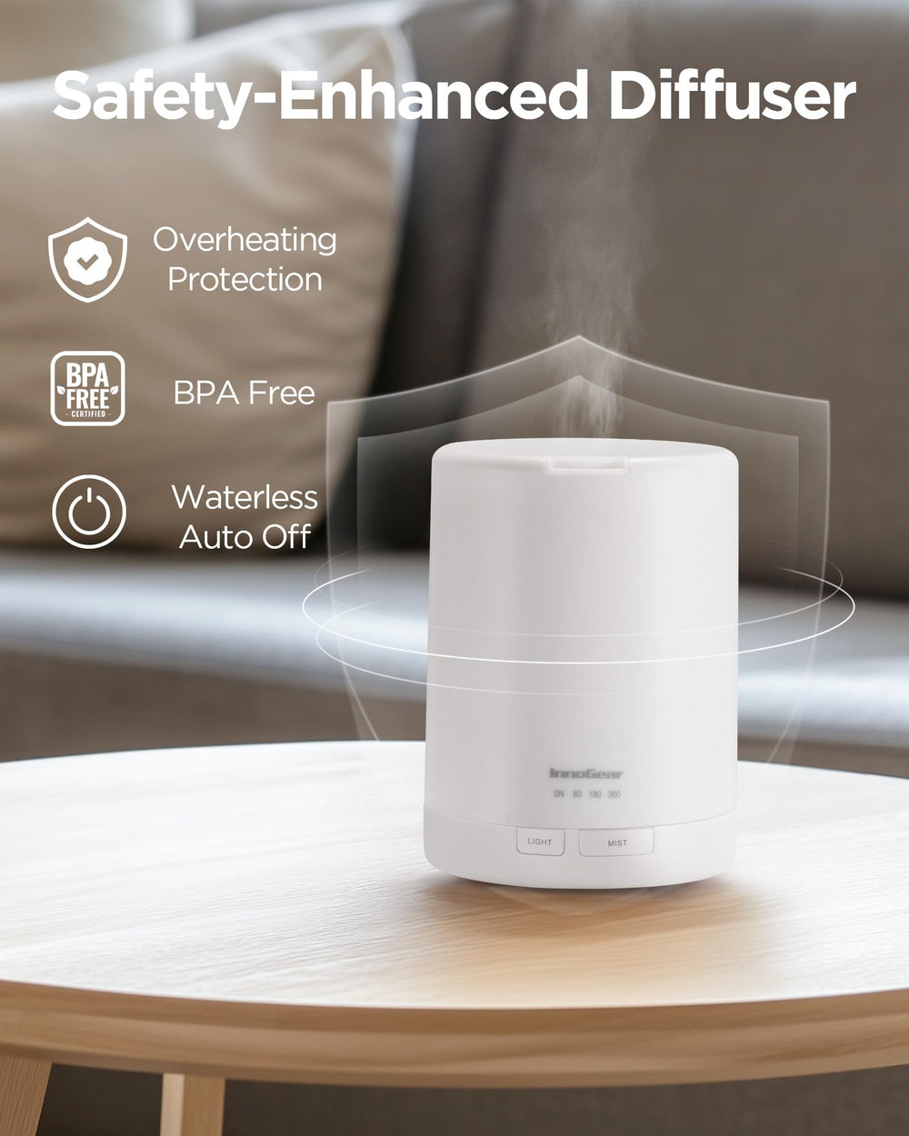 Ambient LED colors on the diffuser with seven color options