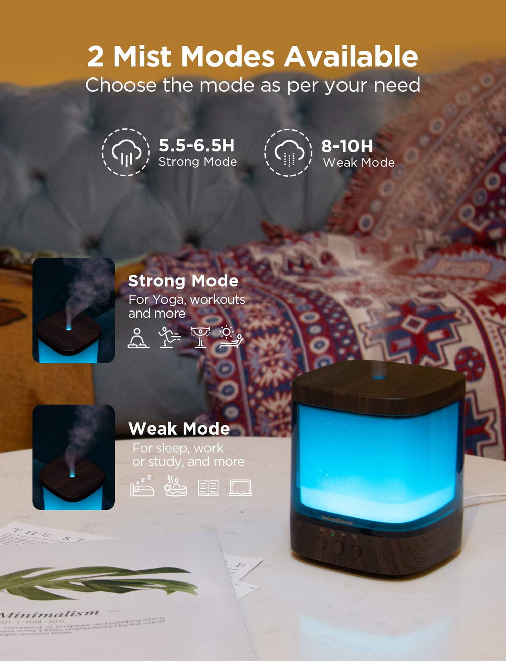 InnoGear diffuser front view highlights compact design and quiet operation