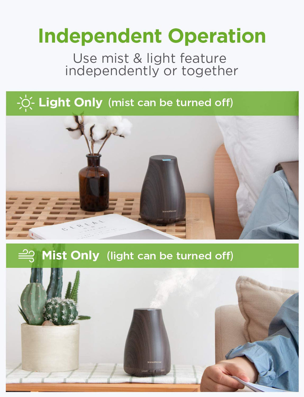 InnoGear diffuser displaying 7-color LED lights