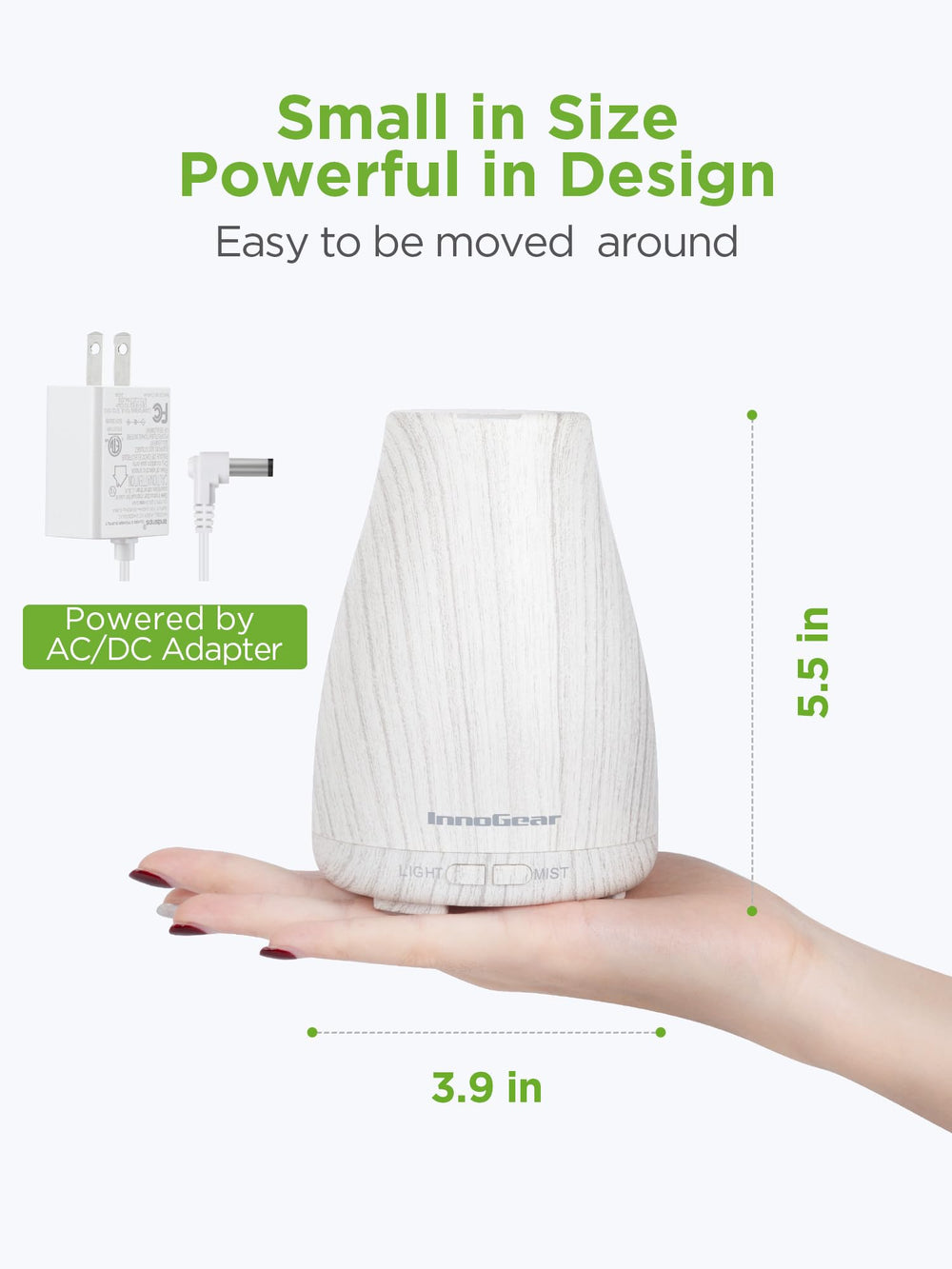 Side view of diffuser in white and grey