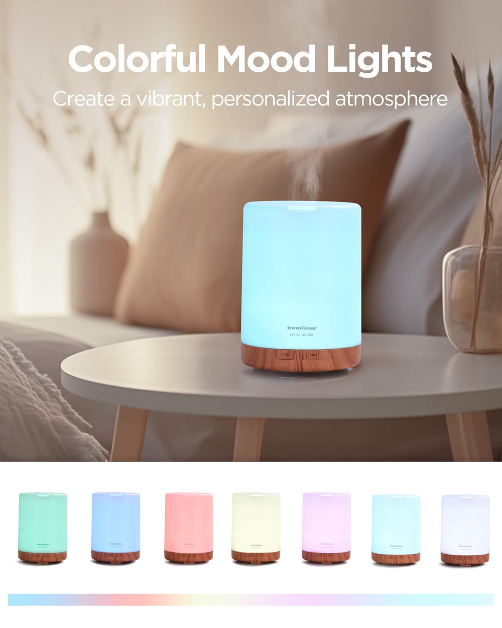 Eight essential oil bottles (10ml each) included with diffuser