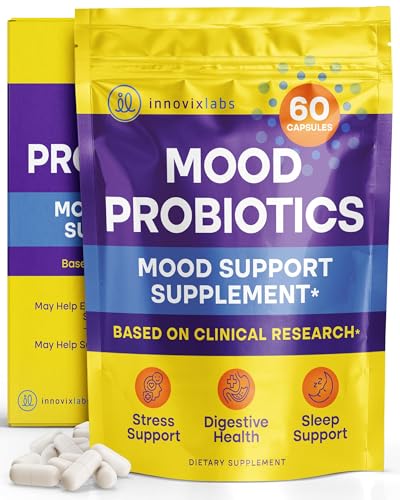 Front view of InnovixLabs Mood Probiotic bottle with 60 capsules