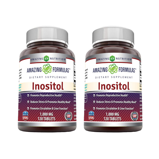 2-pack front view of Amazing Formulas Inositol 1000mg tablets
