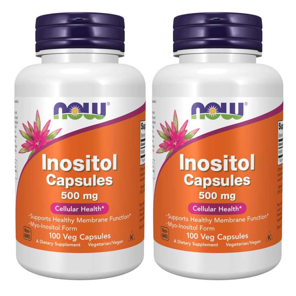 Front view of Inositol 500mg 100 Capsules Pack 2 bottle