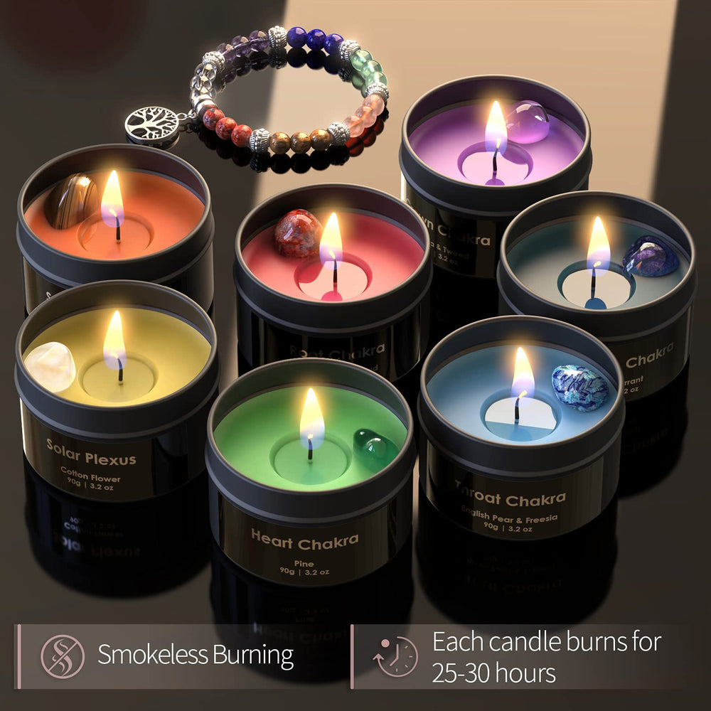Inspireyes Chakra Candles Gift Set green candle with crystals