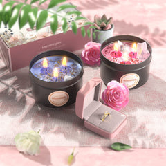 Signature gift box packaging with candles and greeting card