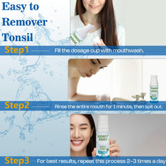 Person experiencing instant fresh breath after using mouthwash
