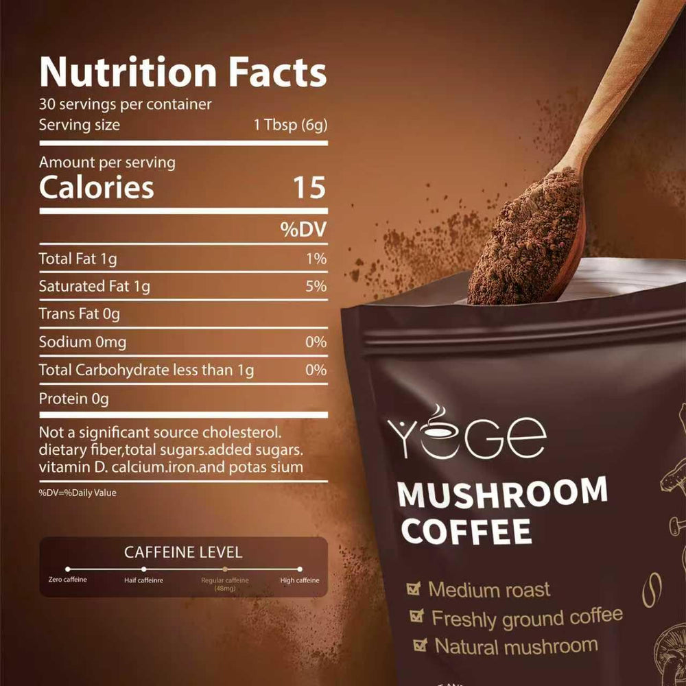 Instant mushroom coffee powder for quick, easy brew with MCT oil and coconut milk.