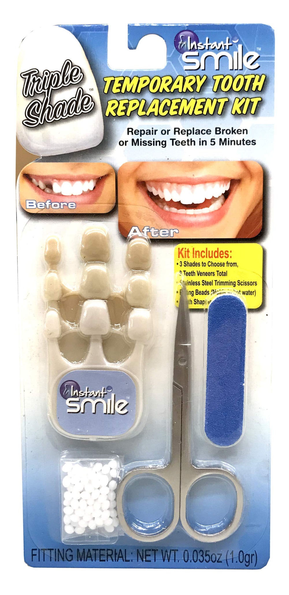 Nine realistic temporary teeth molded in the kit
