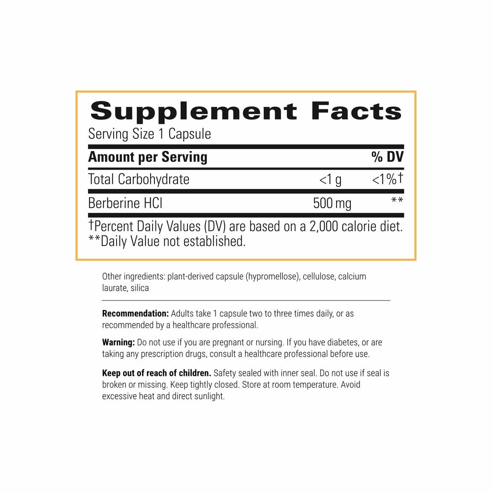 Close-up of Berberine 60-capsule bottle label