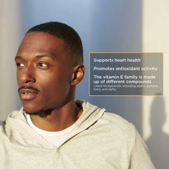 Graphic illustrating heart health support from Vitamin E