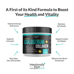 Close-up of grass-fed colostrum powder and collagen peptides