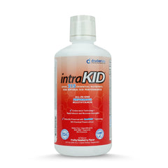 Bottle of intraKID Organic Liquid Multivitamin for Kids in Fruity Raspberry flavor (32 oz).