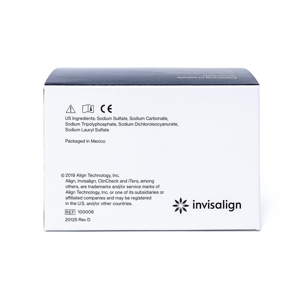 Sachets of Invisalign cleaning crystals with packaging