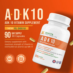 90 capsule bottle of INVITA ADK 10 vitamin supplement on white background