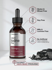 Close-up of dropper dispensing iodine liquid