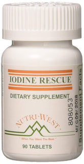 Iodine Rescue 90 Tablets Nutri West bottle front view