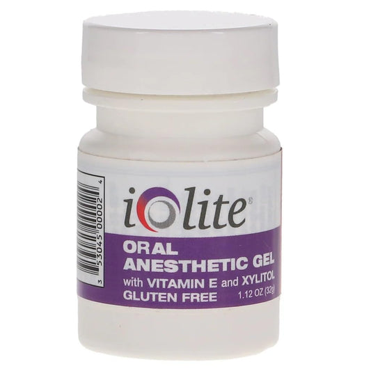 Front view of IOLITE Oral Topical Gel packaging in grape flavor