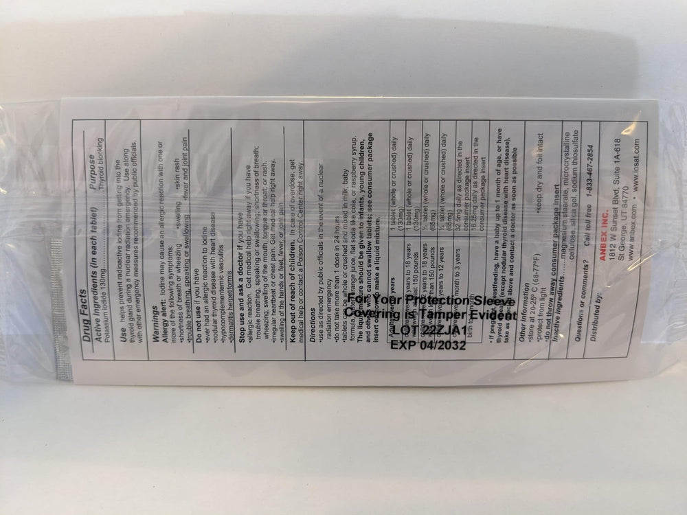 IOSAT potassium iodide bottle with product on white background