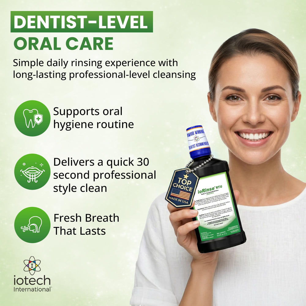 Iotech ioRinse RTU label close-up highlighting molecular iodine and professional strength