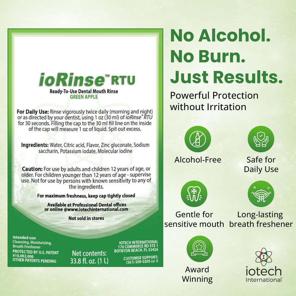 Iotech ioRinse RTU next to toothbrush showing 1L scale for long-lasting supply