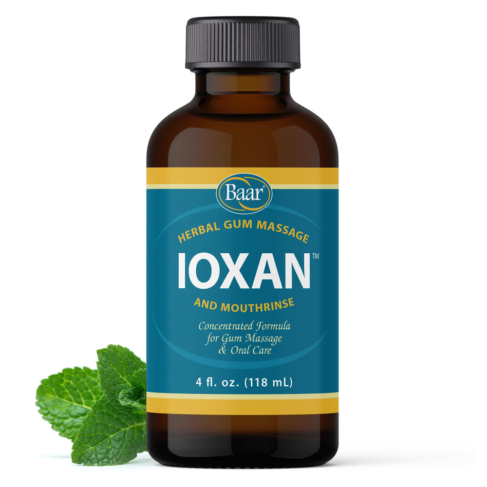 Front view of Baar Ioxan Herbal Gum Massage 4 oz bottle