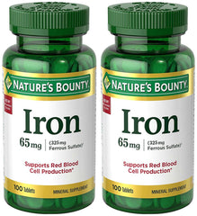 Iron 65 mg per tablet (325 mg ferrous sulfate); 2 bottles, 100 tablets.