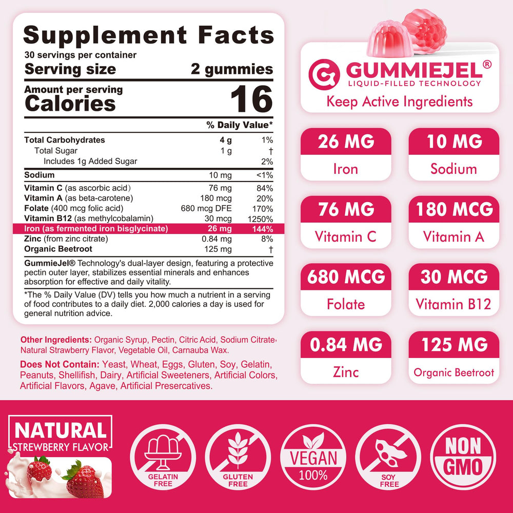 Strawberry-flavored iron bisglycinate gummy - side view
