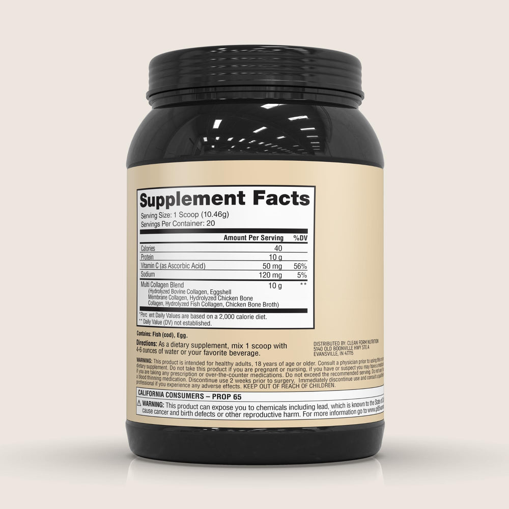 Iron Feather Collagen unflavored collagen powder shown in a scoop