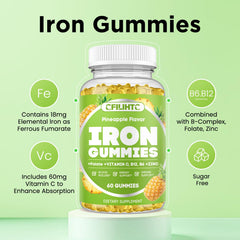 Close-up of Ferrous Fumarate (18 mg) iron ingredient in gummies