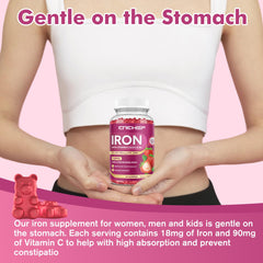 Nutrition facts panel for Iron Gummies with multivitamin