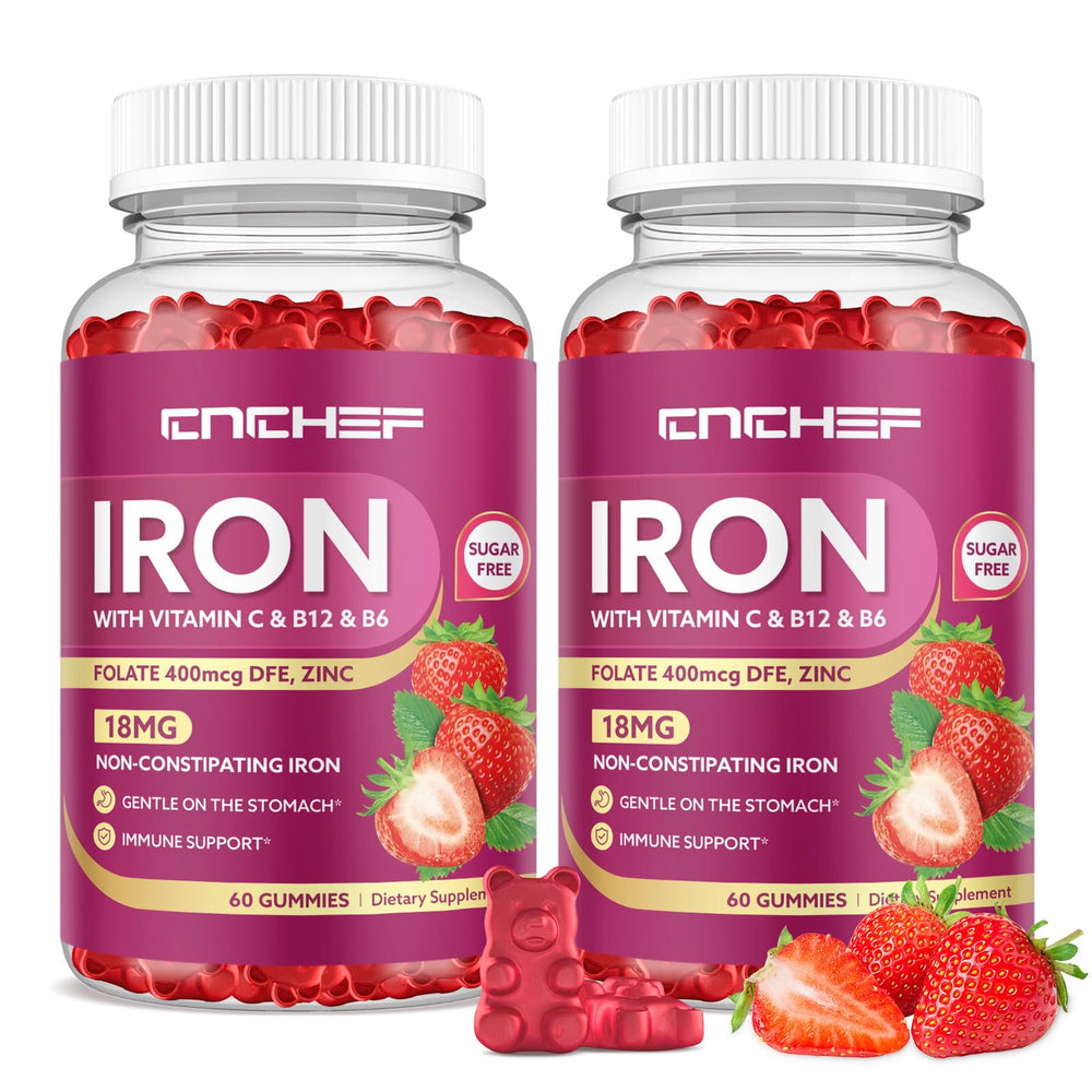 Front view of 2-pack CNCHEF Iron Gummies packaging