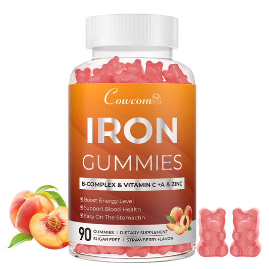 Front view of Peach Iron Gummies bottle