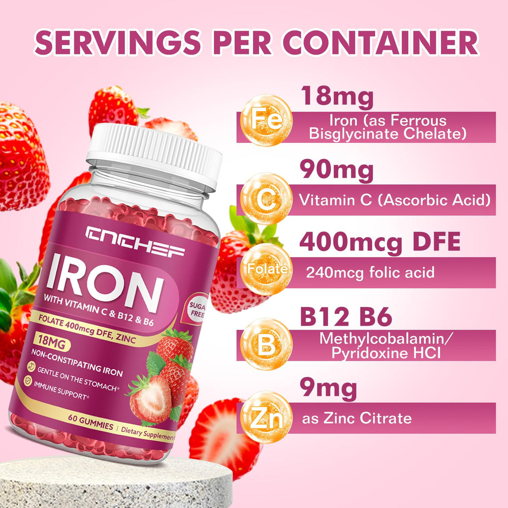 Label highlighting Ferrous Bisglycinate iron and Vitamin C