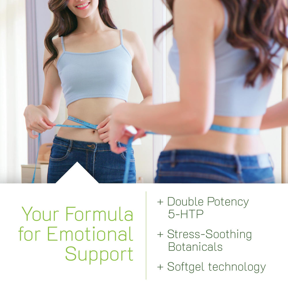 Relaxation benefits and mood support imagery for Irwin Naturals 5-HTP Extra