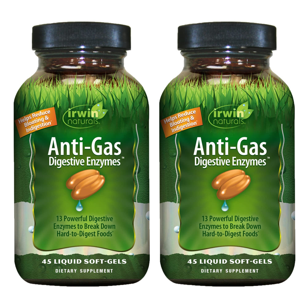 Irwin Naturals Anti-Gas Digestive Enzymes bottle and label