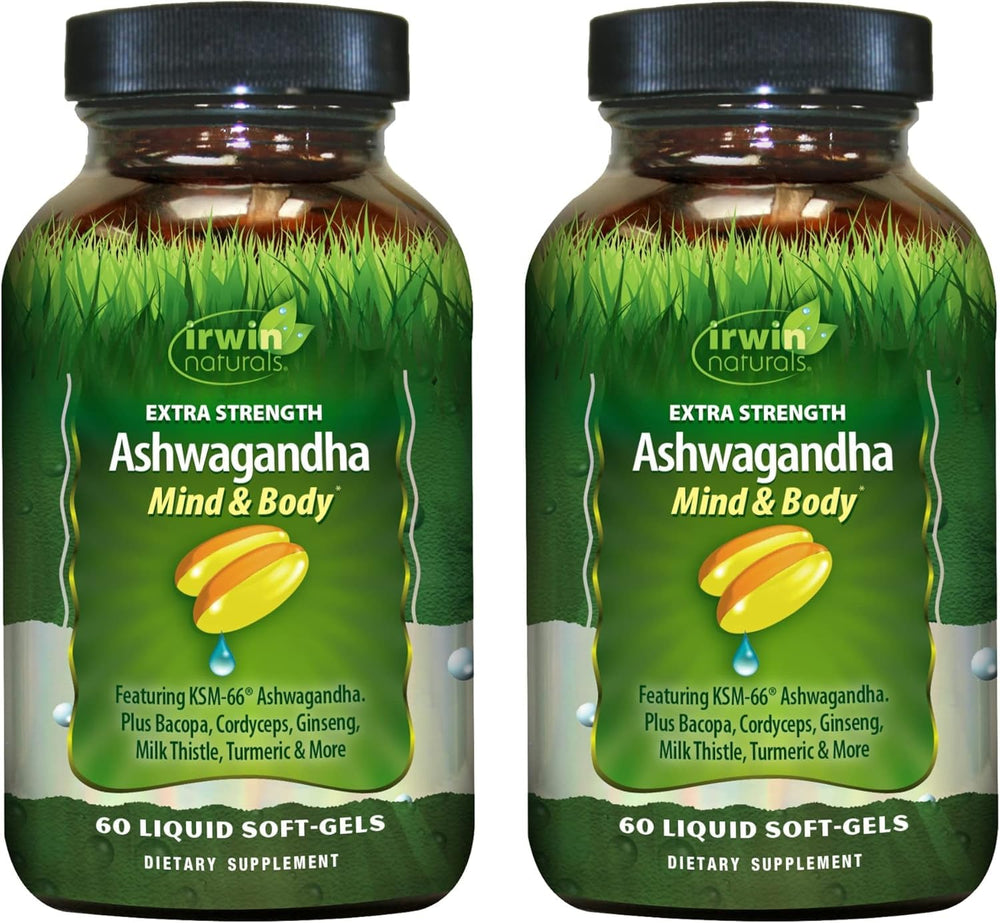 Irwin Naturals Extra Strength Ashwagandha bottle – front view