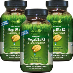 Irwin Naturals D3 & K2 Turmeric Soft-Gels bottle front view