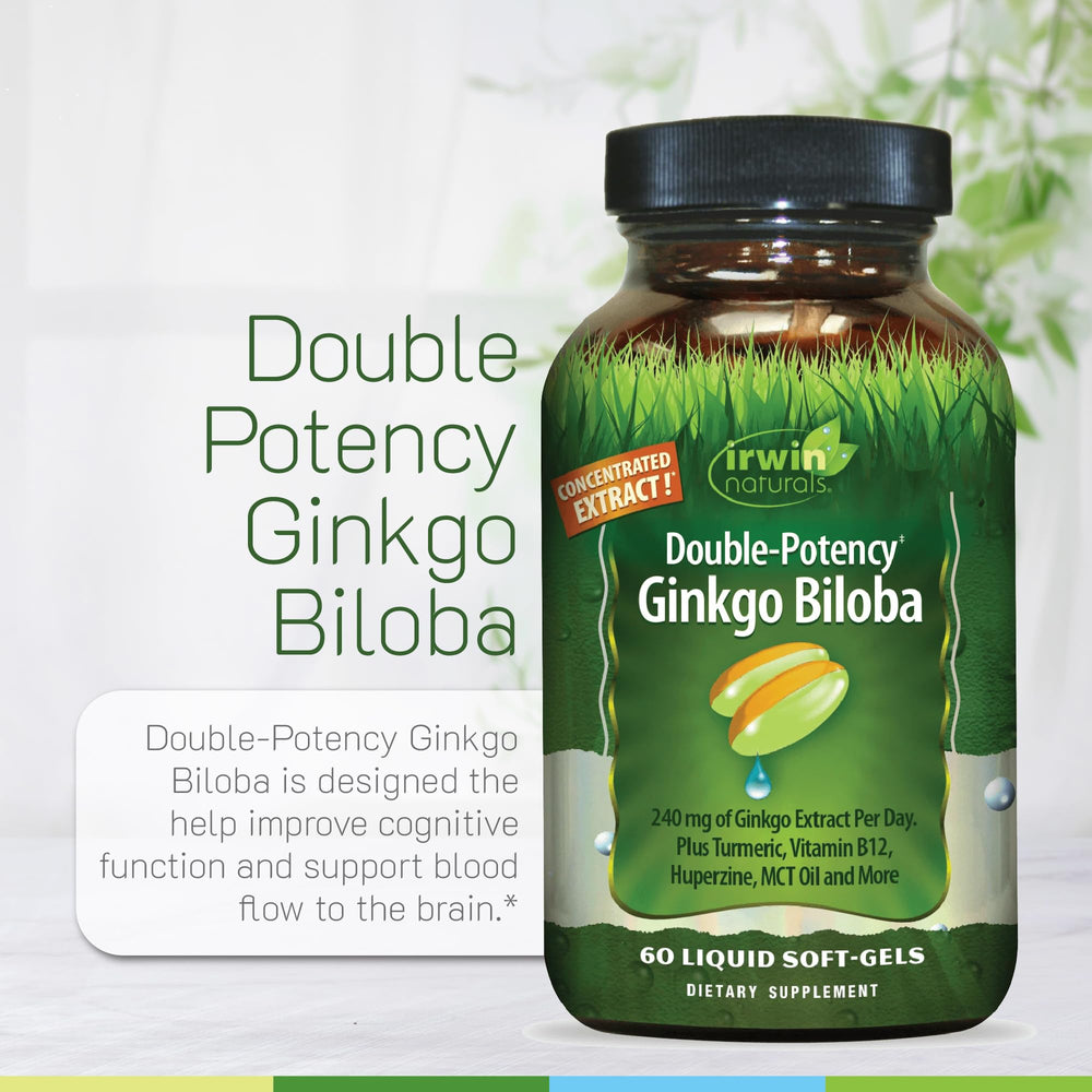 Close-up of soft-gels from Irwin Naturals Ginkgo Biloba bottle