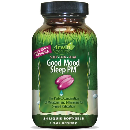 Irwin Naturals Good Mood Sleep PM bottle on a white background