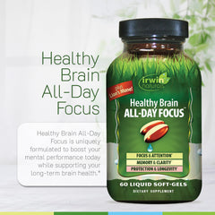 Illustration of brain-healthy ingredients such as blueberries and herbs