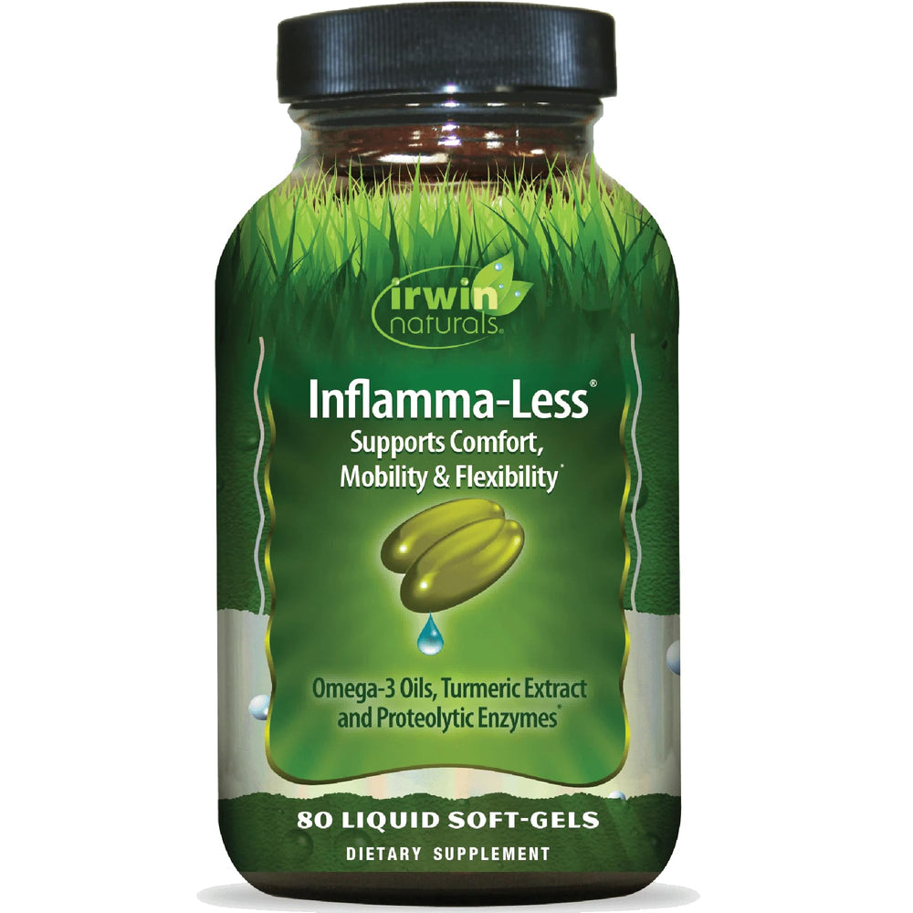 Bottle of Irwin Naturals Inflamma-Less 80 liquid softgels