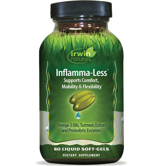 Bottle of Irwin Naturals Inflamma-Less 80 liquid softgels