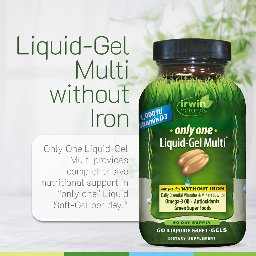 Contains 1,000 IU vitamin D3 in Only One Liquid-Gel Multi Without Iron