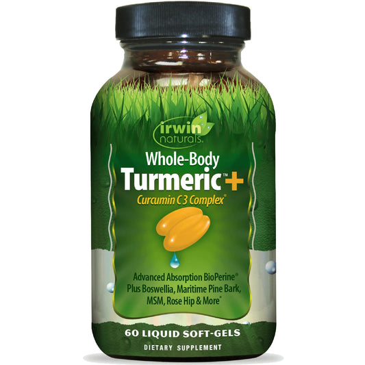 Irwin Naturals Whole-Body Turmeric+ bottle with 60 liquid softgels