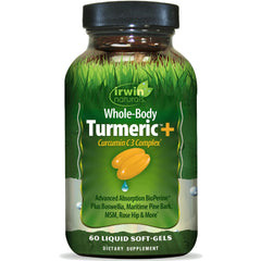 Irwin Naturals Whole-Body Turmeric+ bottle with 60 liquid softgels