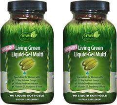 Bottle of Irwin Naturals Women's Living Green Liquid-Gel Multi, 120 liquid softgels per bottle, 2-pack